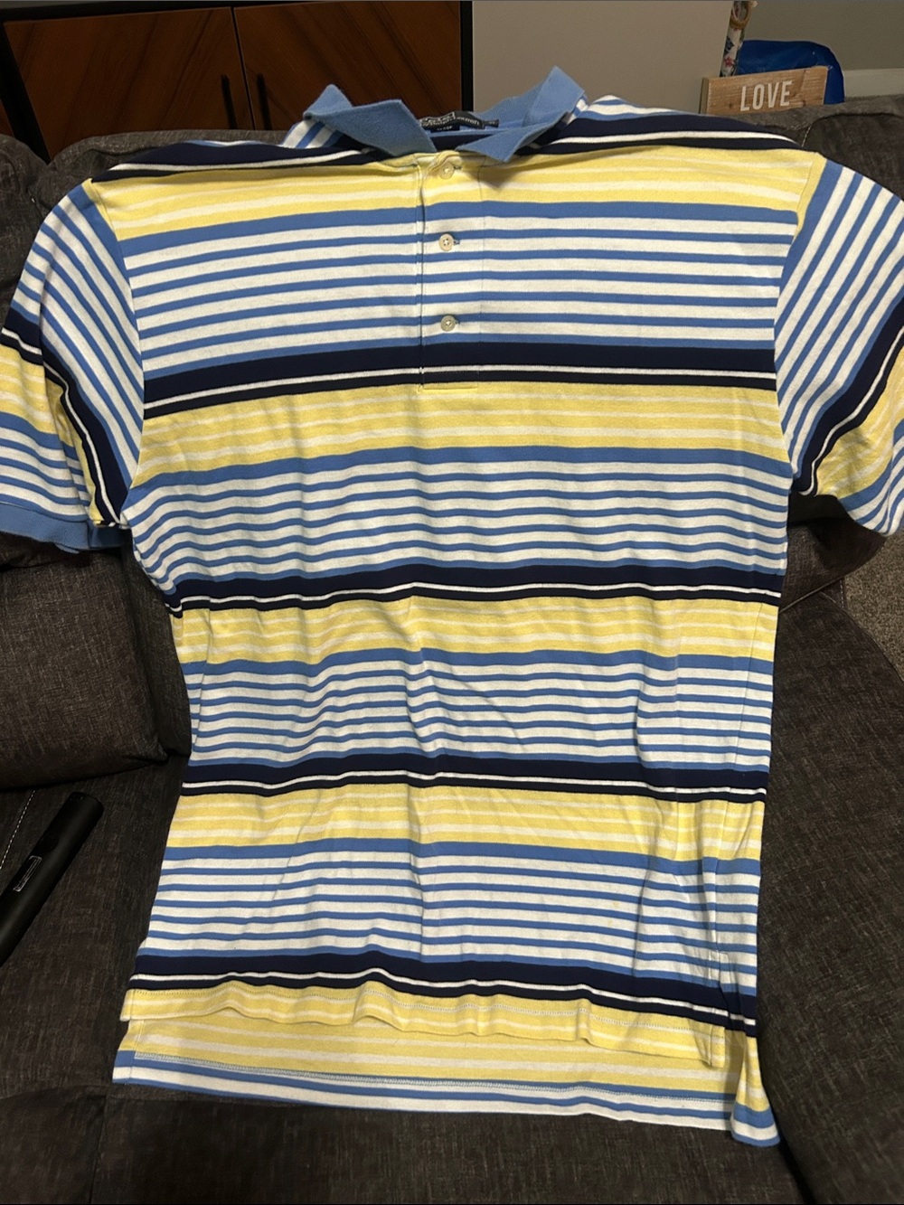 Ralph Lauren Striped Polo - Yellow, Light Blue & Navy
